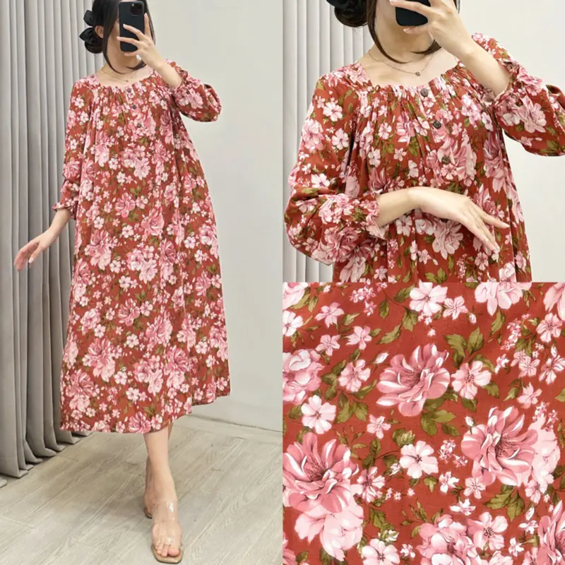 Dress wanita kekinian FURLA HOME DRESS midi katun rayon viscouse bumil busui friendly edisi lebaran Nyaman Motif 1