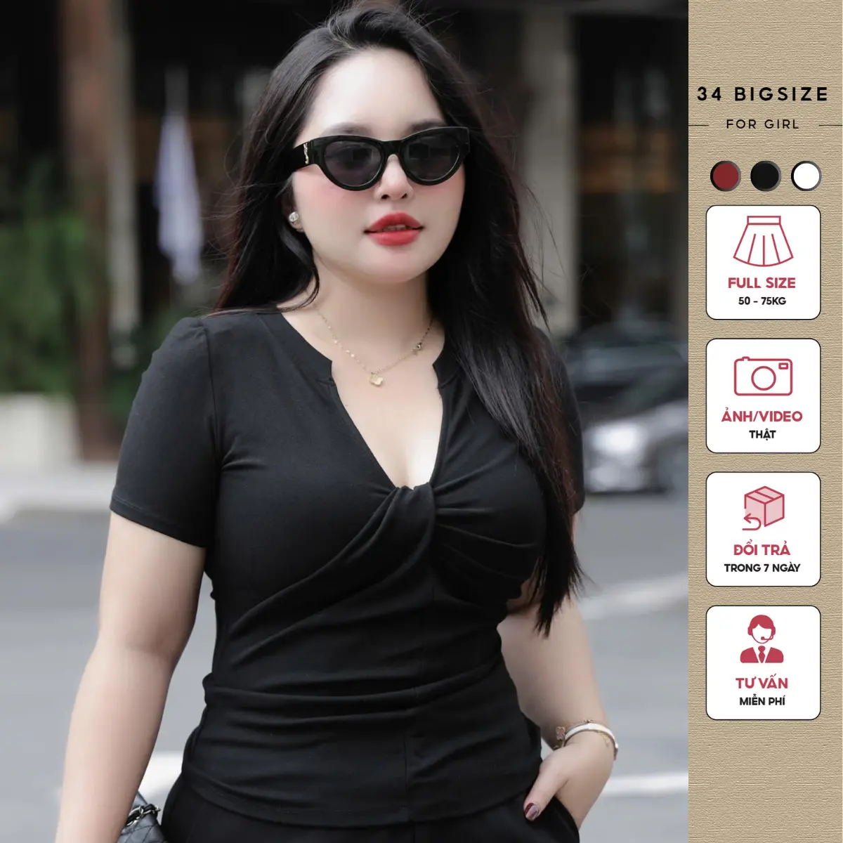 Áo thun bigsize xoắn cổ V 34AT044, áo thun tay ngăn nữ 34 Bigsize phong cách trẻ trung sang chảnh