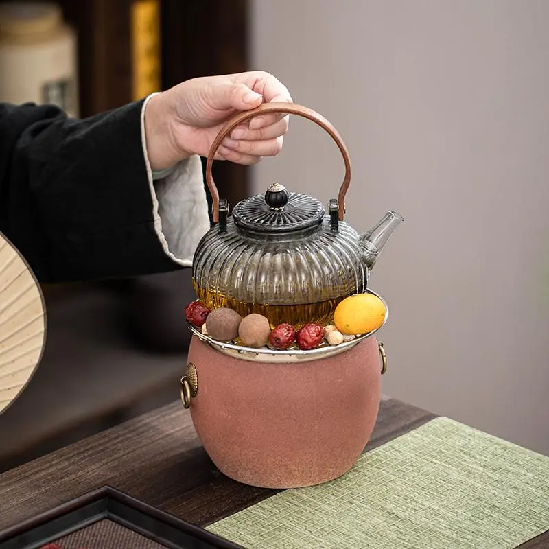 Tea Brewing Set, 1 Set Including Teapot & Iron Net & Ceramic Heating Stove, Tea Making Tool for Home Office Use, Tea Making Supplies, Kitchen Supplies 0