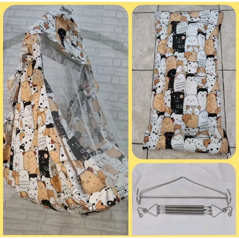 ayunan kelambu ayunan motif 5in1  set lengkap per  hanger segitiga besi 4