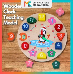 Mainan Edukasi Anak Jam Penguin 3 in 1 Jarum Jam / Puzzle Shape / Tali Meronce | Mainan Kita MK105 Belajar Toys