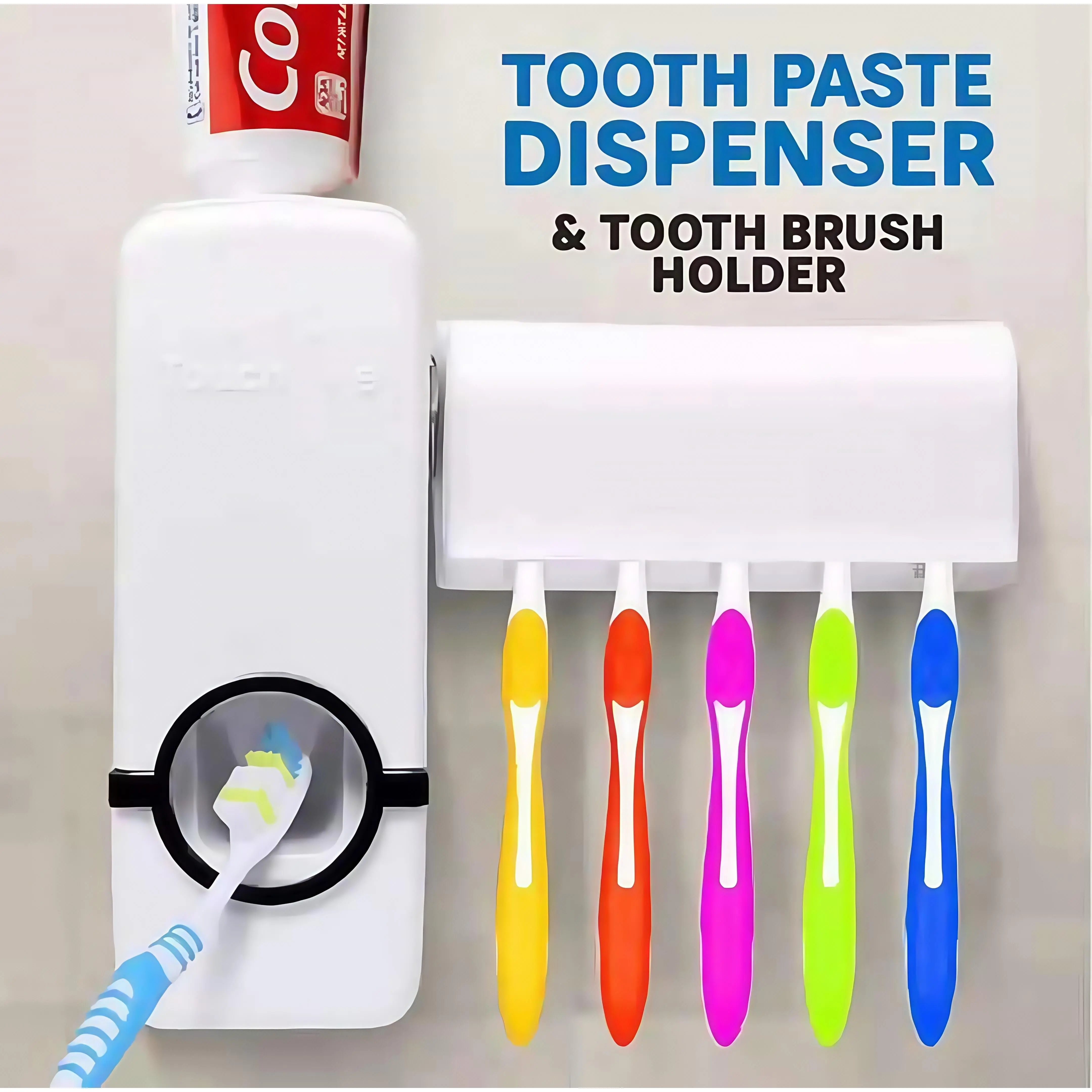 Automatic Mounted Toothpaste Dispenser with Toothbrush Holder Organizer ...