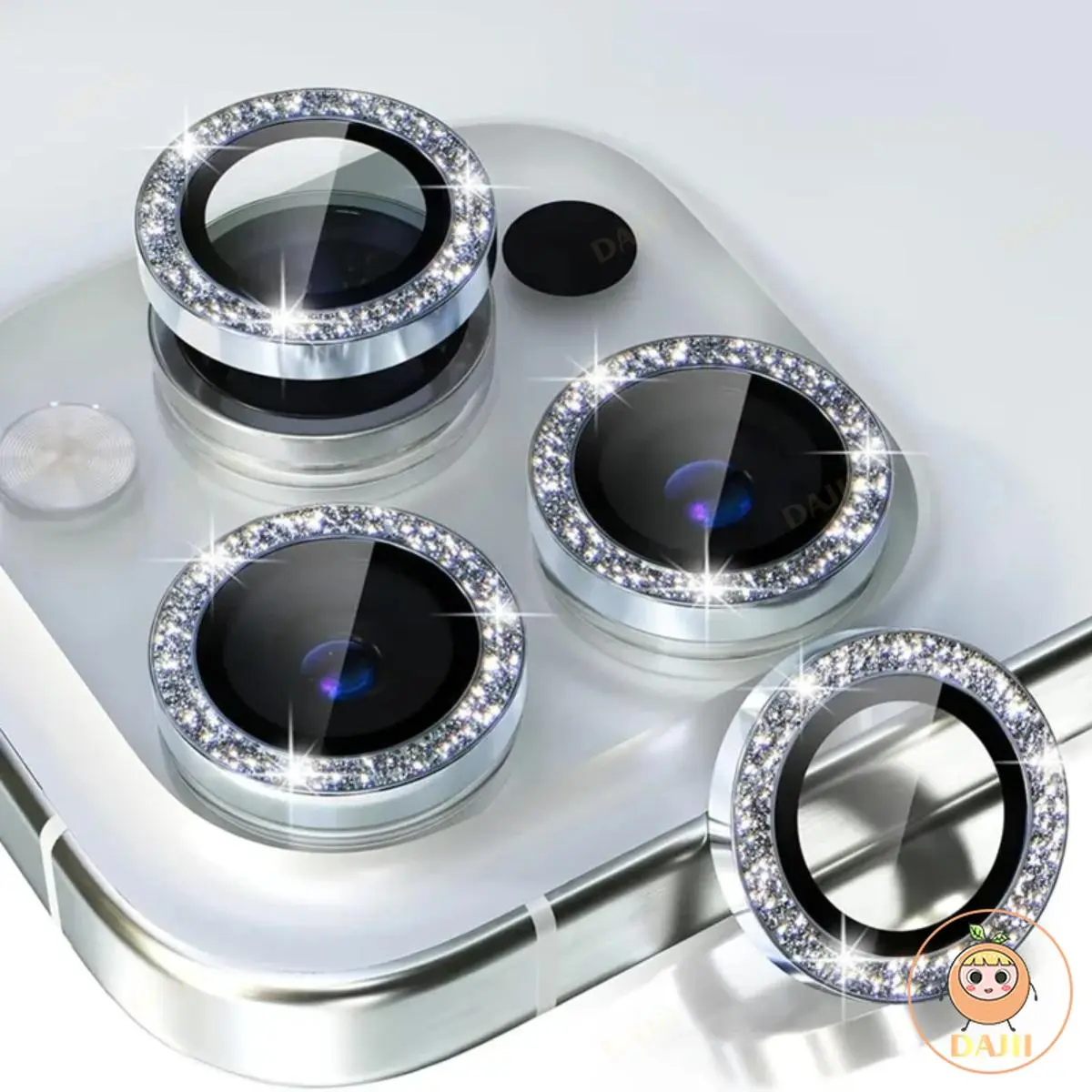 DAJII Bling Diamond Metal Ring Camera Lens Protector Compatible For iPhone 16 15 14 13 12 11 Pro Max Plus Camera Lens Tempered Glass Protection Film