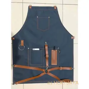 CHEEF ELITE PREMIUM Celemek Cafe Barista Waiter - Apron Denim x Kulit Sintetis Premium