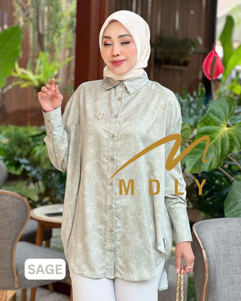 Product Introduction of Baju kemeja Basic atasan wanita Toile De Jouy Monogram Shirt By Mdly Muslim Nyaman Printing Fit Panjang Wudhu Oversize Katun Bordir 0