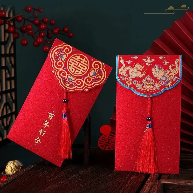 Sét 10 Bao Lì Xì Đỏ Mừng Năm Mới Phong Cách Sang Trọng, Phù Hợp Cho Ngày Tết, ngày Cưới /Quà Tặng 4