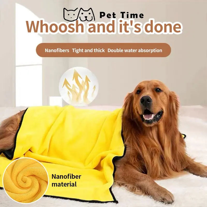 （Pet Time）Pet towel dog cat quick drying bath towel soft and absorbent coral velvet pet shower towel