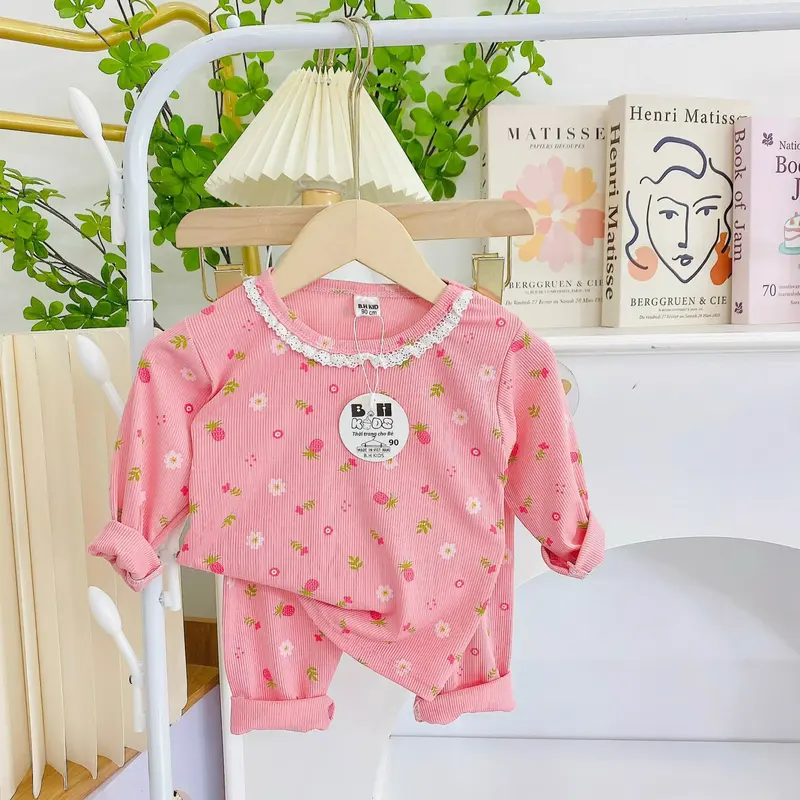 COMBO 2 BỘ quần áo thun tăm dài tay, họa tiết in kín cho bé gái size 6-16kg 2