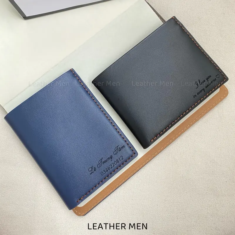 [DA THẬT HANMADE] Ví nam da bò chân kim nguyên tấm khắc tên theo yêu cầu, chất da mướt mịn khắc tên siêu nét, hỗ trợ gói quà, quà tặng cao cấp cho nam giới. 0