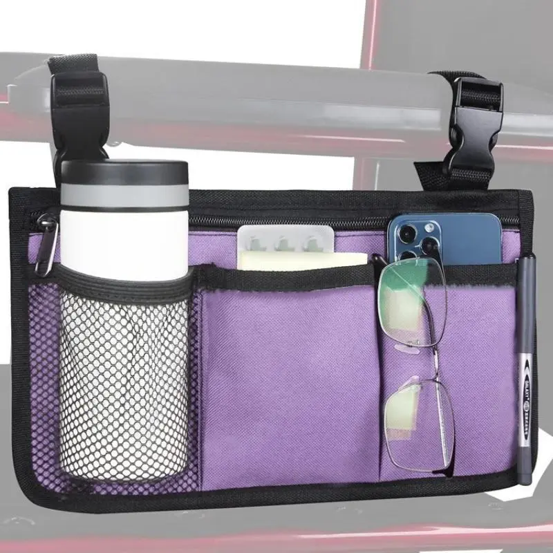 Wheelchair Side Storage Bag with Cup Holder, 1 Piece Multifunctional Storage Bag, Home Organizer for Most Wheelchair Walkers, Accessories Not Included