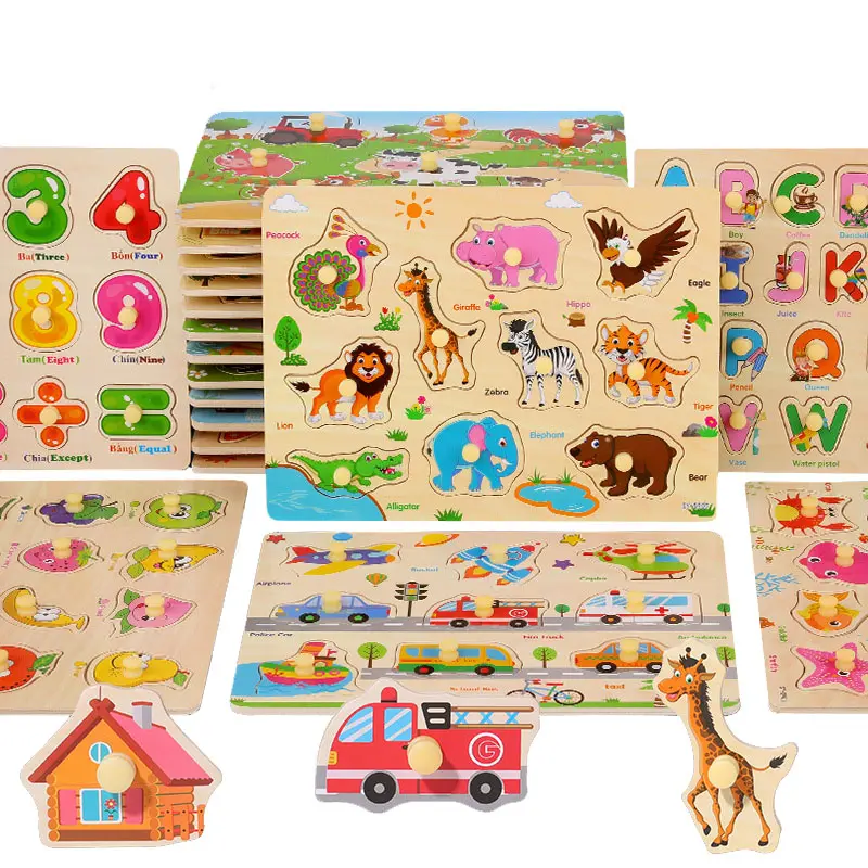Wooden Puzzle Grasp Board, Baby Early education toy. 3D Cognition learning, Shape matching. Goodie bag gift
