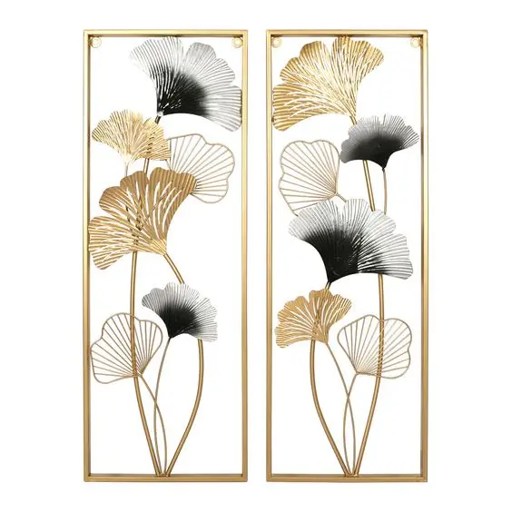 Walldecor Berkah Hiasan Dinding Besi Aesthetic 85x31 Frame Metal Gold Wall Decor Nordic Leaf Gingko 0