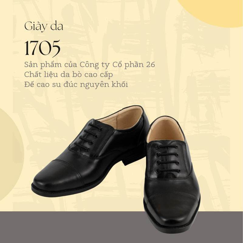 Giày da 1705 da bò thật mũi tròn đế cao su đúc có hoa văn và khâu đế lót da lợn - Công ty Cổ phần 26 HCM