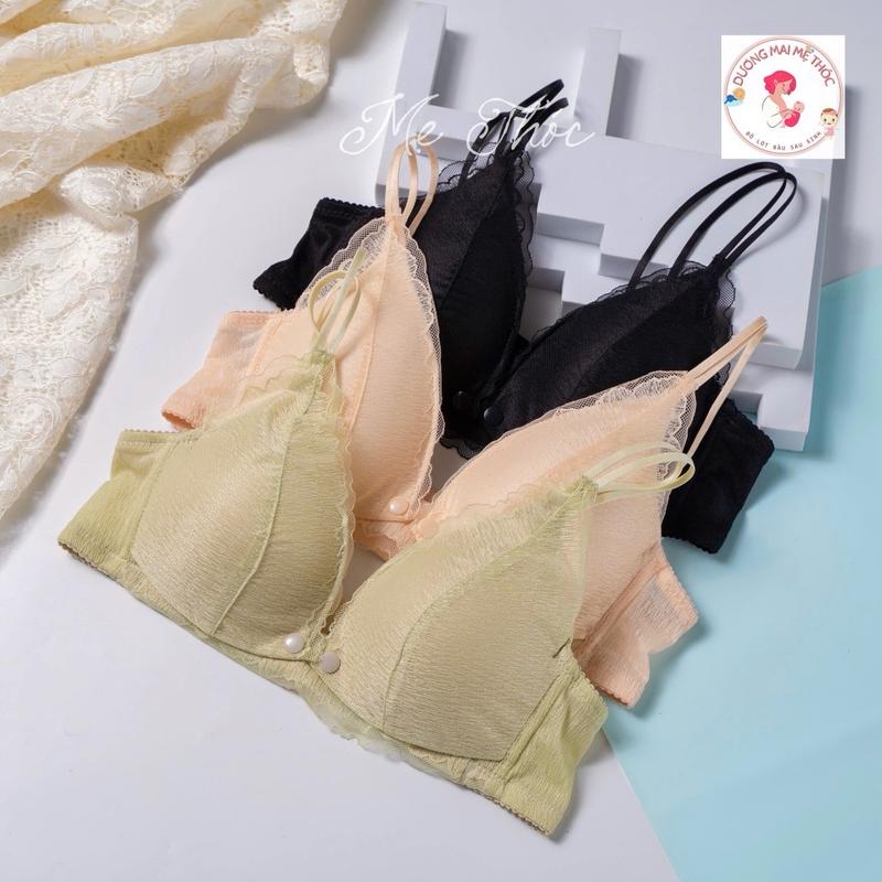 Áo Lót Bầu MeThoc Thiết Kế REN MỀM Hỗ Trợ Nâng Đỡ Chống Ngực Chẩy Xệ (Cúc Mở Ngang Tiện Lợi ) Nữ Women Bra Top set áo Nhung Voi Cotton Viền Ren