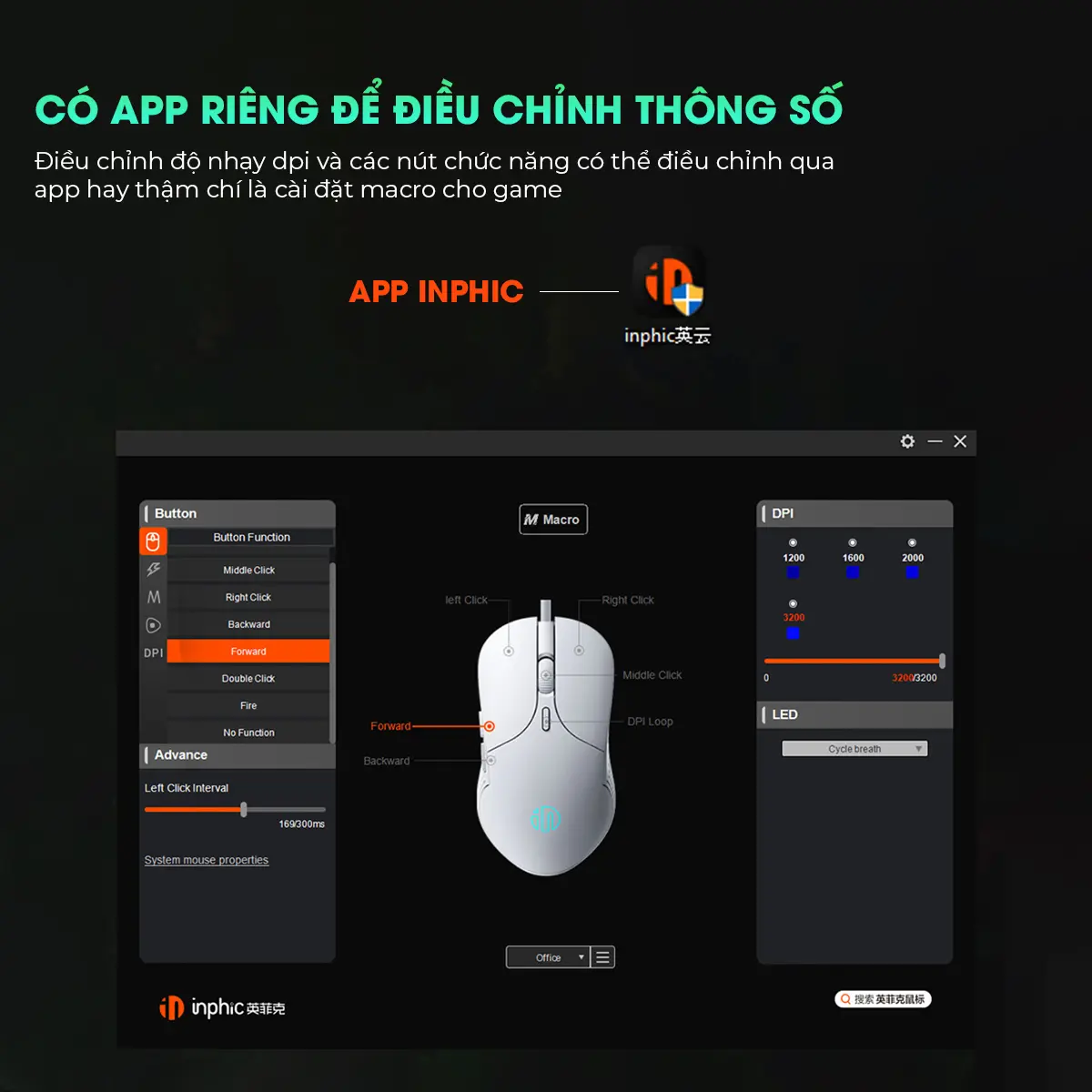 Chuột máy tính gaming SIDOTECH INPHIC PB1 có app hỗ trợ macro game pubg liên minh 8800 DPI thiết kế công thái học ôm tay viền chống trượt có LED 4 màu tắt âm silent click văn phòng | BigBuy360 - bigbuy360.vn
