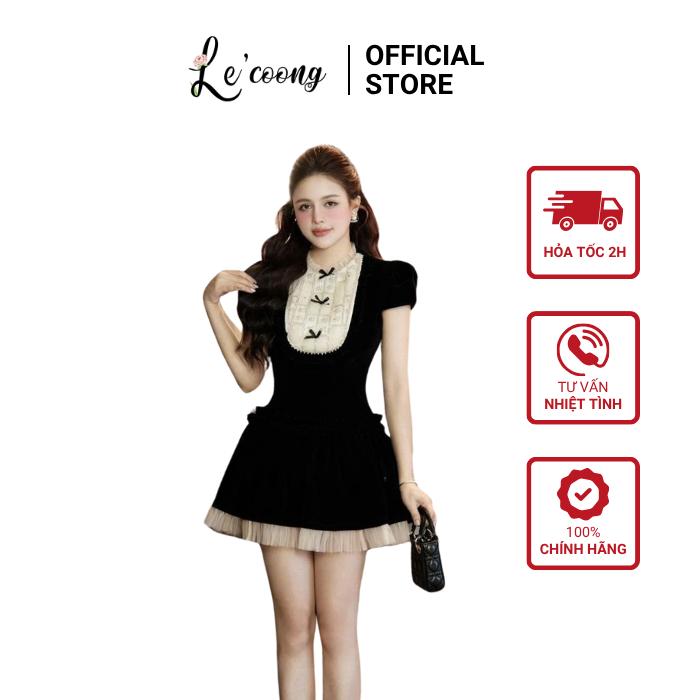 Váy Tiểu Thư Dáng Ngắn Đính Nơ LECOONG V825 CÓ BIGSIZE Đầm Đẹp Phối Viền Voan Sang Chảnh