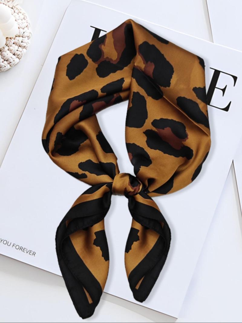 Product Introduction of Leopard Print Square Scarf, Fashionable Hair Accessories for Women & Girls, Casual Versatile Scarf for Daily Wear, Girlfriend Gifts 4