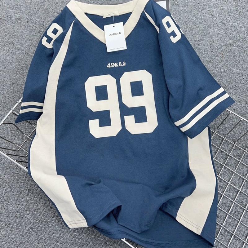 (38-68kg) Áo Phông Cổ Tim Cho Nam Và Nữ Chất Cotton Khô 3158 Form Rộng - Mẫu in 99 in nổi