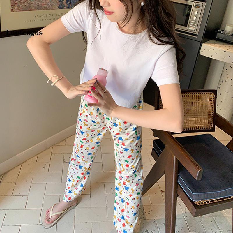 Product Introduction of Women's Lounge Pants Casual Cartoon Animal Print Elastic Waist Straight Leg Pajama Pants for Summer Lady Loungewear 25
