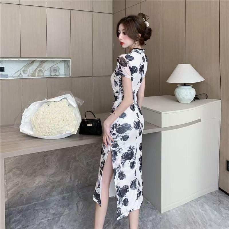 Product Introduction of Váy Cao Trên Đầu Gối, Phong Cách Trung Quốc Mùa Hè, Dáng Ôm, Xẻ Tà Thanh Lịch, Sườn Xám Sửa Đổi, Thường Ngày, Thanh Lịch Và Thời Trang 9