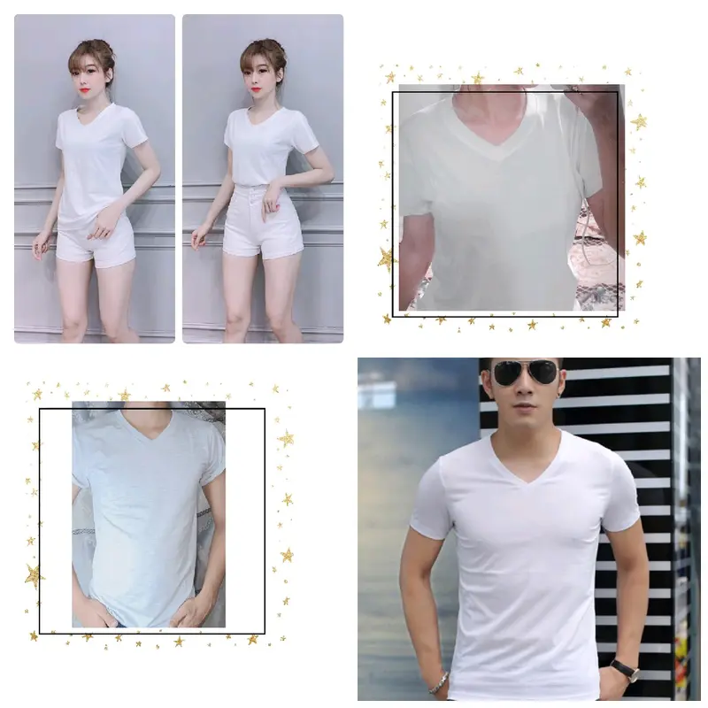 Áo Thun Cổ Tim Nam và nữ Dày Đẹp Màu ( trắng, xám, đen) Top  Menswear Cổ TIM Cotton Cổ Tròn 1