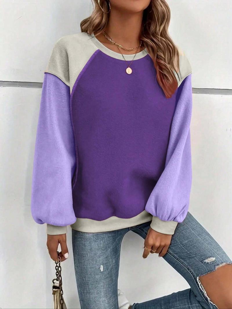 Product Introduction of Women's Colorblock Crew Neck Pullover Sweatshirt, Casual Long Sleeve Top for Fall & Winter, Women's Clothes for Daily Wear 1