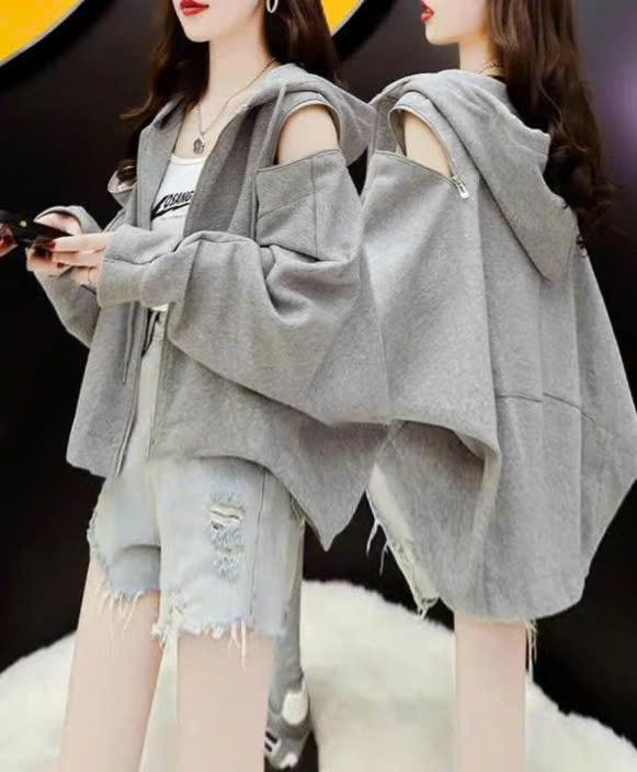ÁO KHOÁC NỈ ZIPPER PHỐI KHÓA DÁNG RỘNG PHONG CÁCH