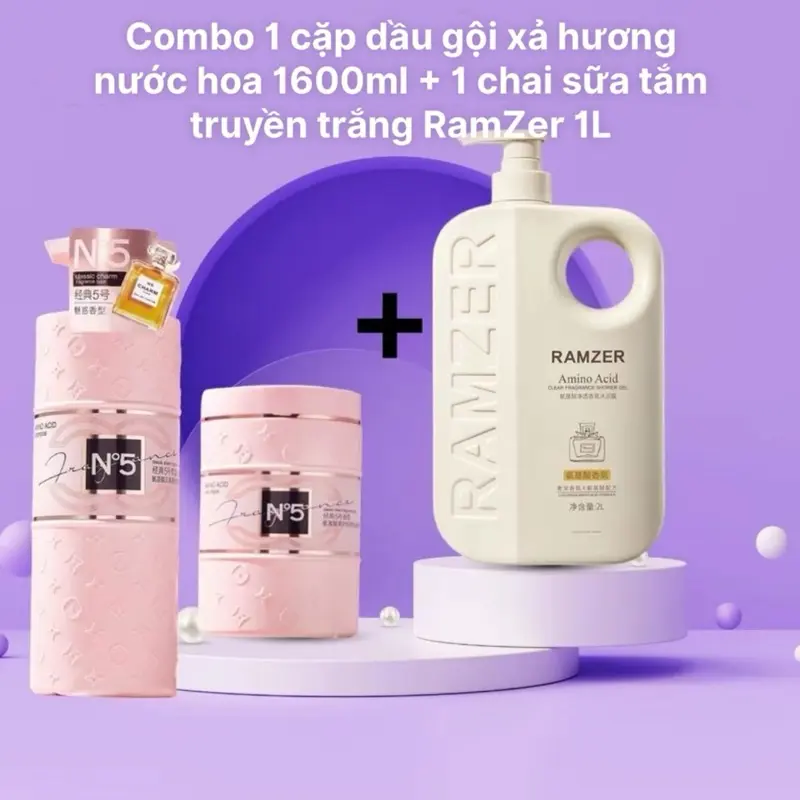 ( Combo 3 Món) Cặp Dầu Gội  Xả No5 Hương Nước Hoa  Mềm Mượt Tóc Và  - 1600ml  Và Chai Sữa Tắm Zamre 1000ml Nữ Women Dưỡng Tóc