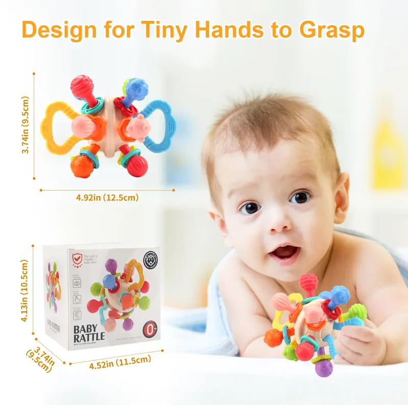 Baby Montessori Toy, Baby Sensory Toy, Early Education Toy, 1 Box Manhattan Teether Ball & 1 Box Stacking Blocks Toy, Educational Toy for Kids 4