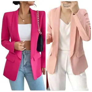 Long Blazer scuba prem tanpa kancing wanita kekinian Panjang Atasan Kerja Casual Formal Hitam blezer Kantor Cardigan Basic Oversize Outer