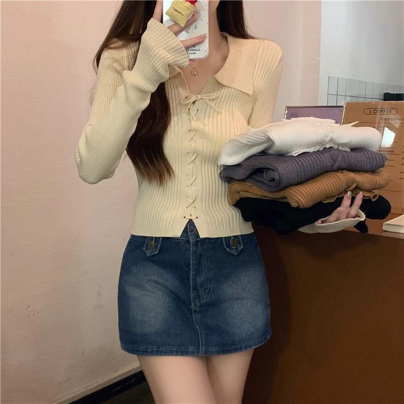 Product Introduction of Áo Len Dệt Kim, Dài Tay, Cổ Polo, Hàng Mới Về Mùa Thu 2024, Áo Len Mặc Trong, Ngắn Và Nhỏ, Có Thể Mặc Bên Trong Áo Len, Dành Cho Nữ, Thích Hợp Cho Mùa Thu Và Mùa Đông 31