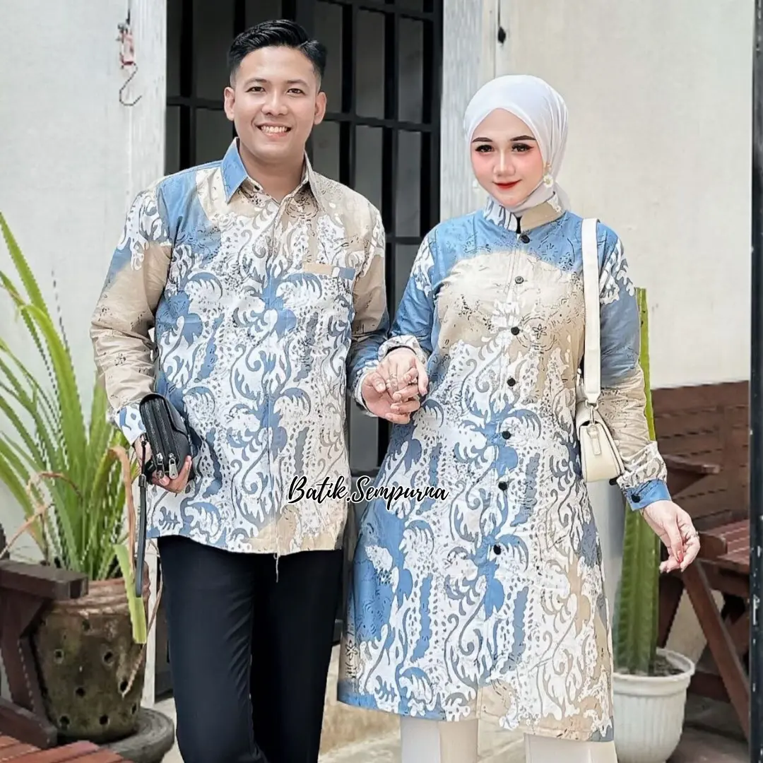 Batik Couple Atasan Baju Batik Wanita Modern Tunik dan Kemeja Bahan Katun