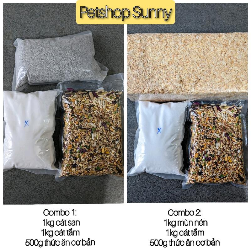 Combo tiết kiệm 3 món nuôi hamster (lót chuồng, thức ăn, cát tắm)