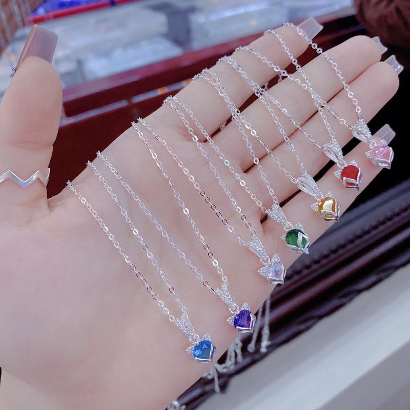 Dây chuyền bạc ta mặt hồ ly siêu xinh đá đủ màu HHJ bạc đẹp hải hạnh