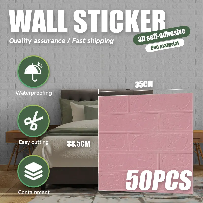 50pcs 35*35/35*38cm Flower and brick three-dimensional wal stickersbedroom 3D wallpaper self-adhesive flat brick decorativebackground wall wallpaper foam brick waterproof andmoisture-proof stickers Waterproof