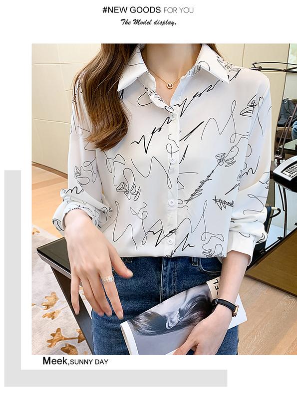 Product Introduction of Áo Nữ Thanh Lịch, Thời Trang Đầu Mùa Thu Mới, Dài Tay, Dáng Rộng, Phong Cách Hoang Dã, Áo Sơ Mi Cổ Điển Phong Cách Hồng Kông, Cổ Bẻ Áo 12