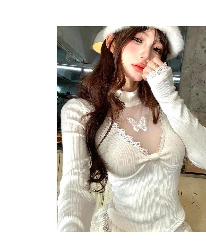 Product Introduction of Áo Thun Dài Tay Ngọt Ngào Tiệc Trà, Đồ Len Phù Hợp Bên Trong Ren, Áo Nữ Mùa Thu Và Mùa Đông, Cao Cổ, Thuốc Bắc Thuần Khiết, Sang Trọng Và Đẹp Mắt, Hàng Đầu 10