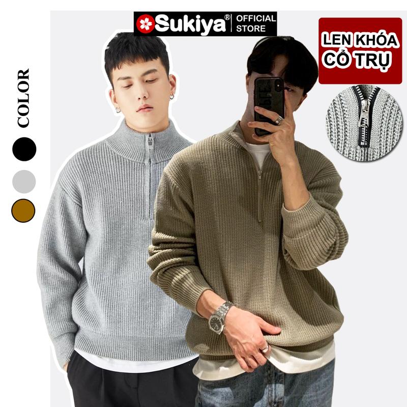 Áo Len Nam Nữ Kéo Khóa Cổ Trụ SUKIYA Form Rộng Phong Cách Hàn Quốc AL82