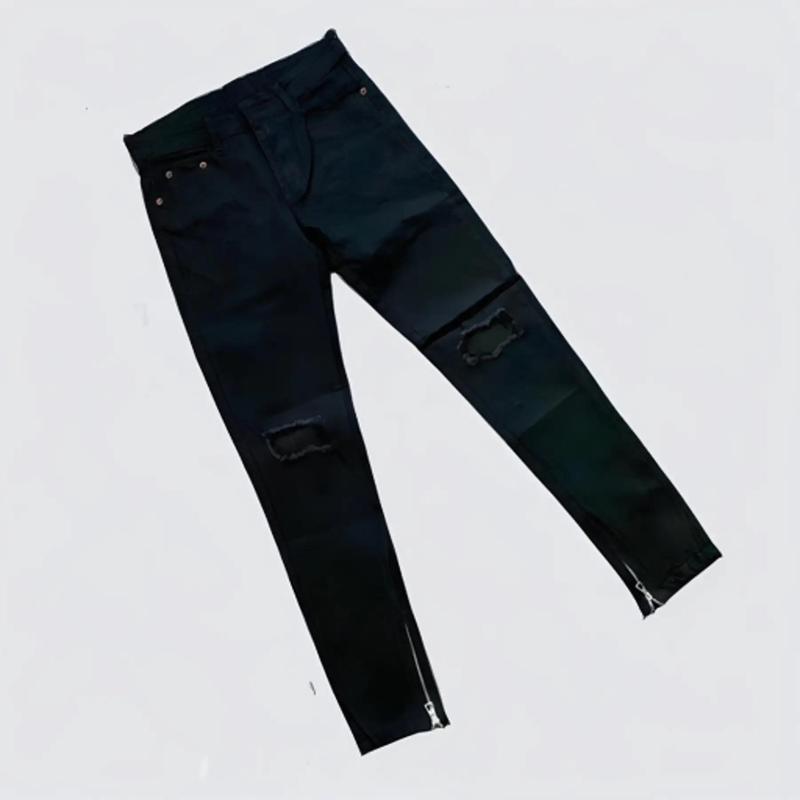 Quần jean dài nam rách gối to màu đen có khóa gấu chất bò co dãn tốt form skinny QDS37 kiểu mới Menswear Pants