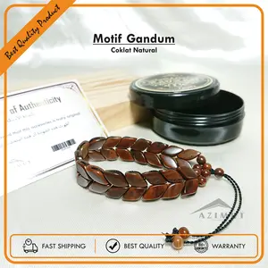 Gelang kaukah Asli Bersertifikat / Gelang Kokka Azimut pria wanita Motif Gandum Hadiah Hitam Kayu Bracelets