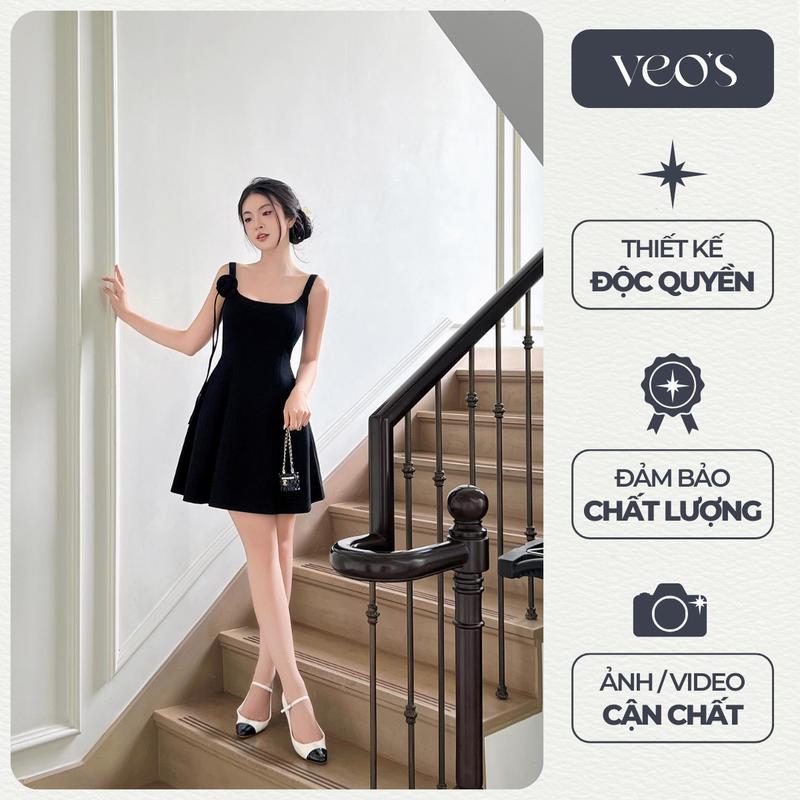   VEO'S  Serine Dress - Váy Hai Dây Bản To Thiết Kế Nữ Dáng Ngắn Chiết Eo Xoè Bồng Tiểu Thư Thanh Lịch Màu Đen Xanh Veo's Đi Tiệc Đi Chơi 