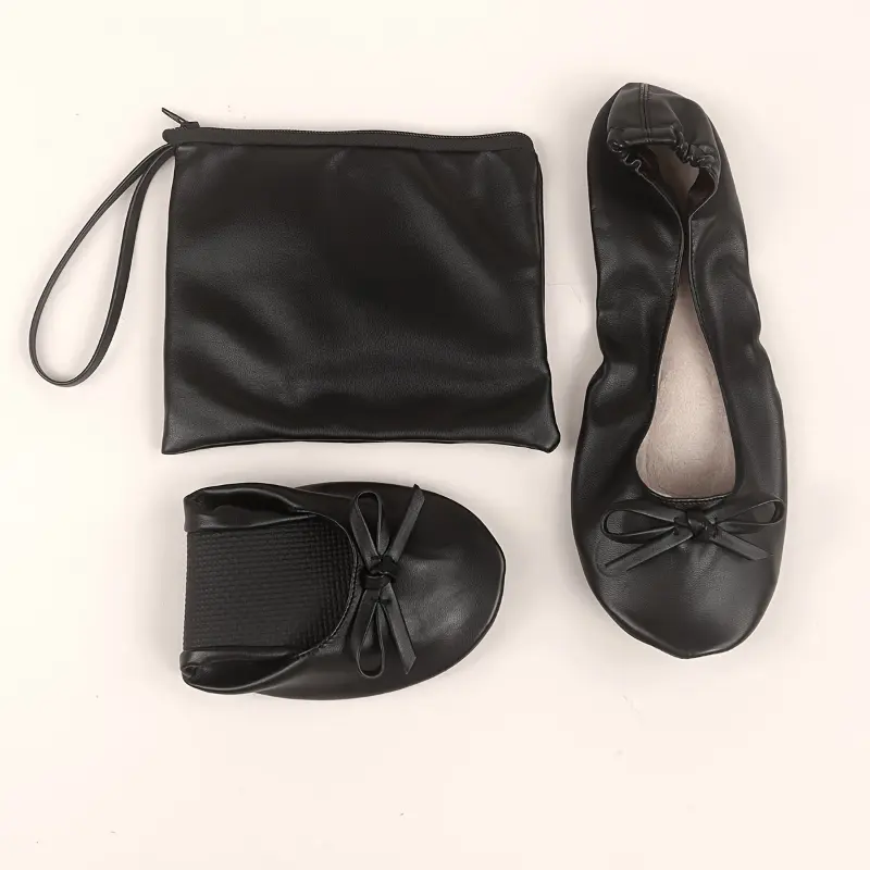 Soft and Comfortable 2311-2 Black + Bow Silvery Women's Casual Fashion Dance Shoes - Foldable Easy-to-Carry Non-Tired Feet All-match Home 1