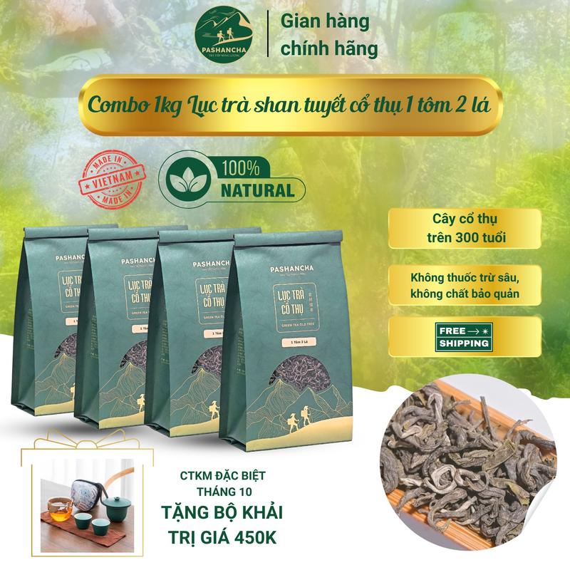 Combo 1 kg Lục trà Shan tuyết cổ thụ Hà Giang ( 1 tôm 2 lá) Nước Trà Tea Chè túi đựng organics