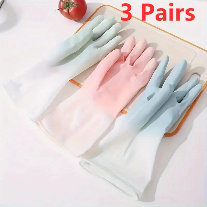 Random Color Household Cleaning Gloves (3 Pairs), Waterproof Kitchen Dishwashing Gloves, Non-slip Housework Gloves, Durable Laundry Washing Gloves, Household Cleaning Supplies, Kitchen Accessories 0