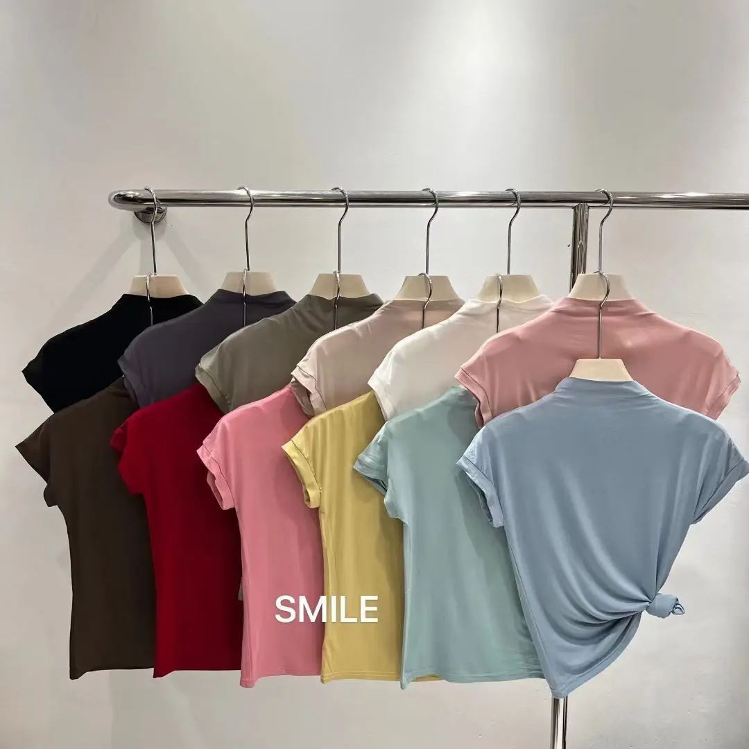 Spring and Summer New Sexy Stand Collar Half Turtleneck Short Sleeve T-shirt Women's Comfortable Stretchy Underwear Top