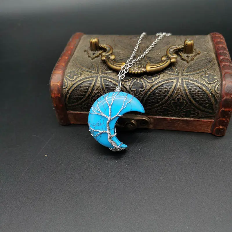 Mặt Dây Chuyền Hình Mặt Trăng Lưỡi Liềm, Thiết Kế Cây Sự Sống, Quấn Dây, Đá Quý Tự Nhiên, Pha Lê Chữa Lành Dành Cho Phụ Nữ, Vòng Cổ Dây Chuyền, Đồ Trang Sức Nữ 3