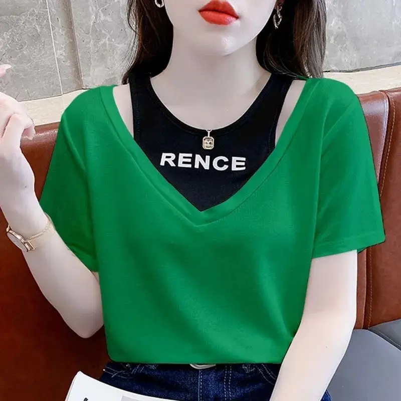 Áo Thun Giả Hai Mảnh, Chất Lượng Cao, ngắn Tay, Dành Cho Nữ, Thiết Kế In Chữ, Đường May Sang Trọng, Dáng Rộng Vừa Vặn, Áo Hợp Xu hướng Xu Hướng Thời Trang Đường Phố Áo Thun Nữ Áo Thun Nữ Ss22, Dành Cho Nữ, Hàng Mới Về Mùa Hè 2025 Top Women