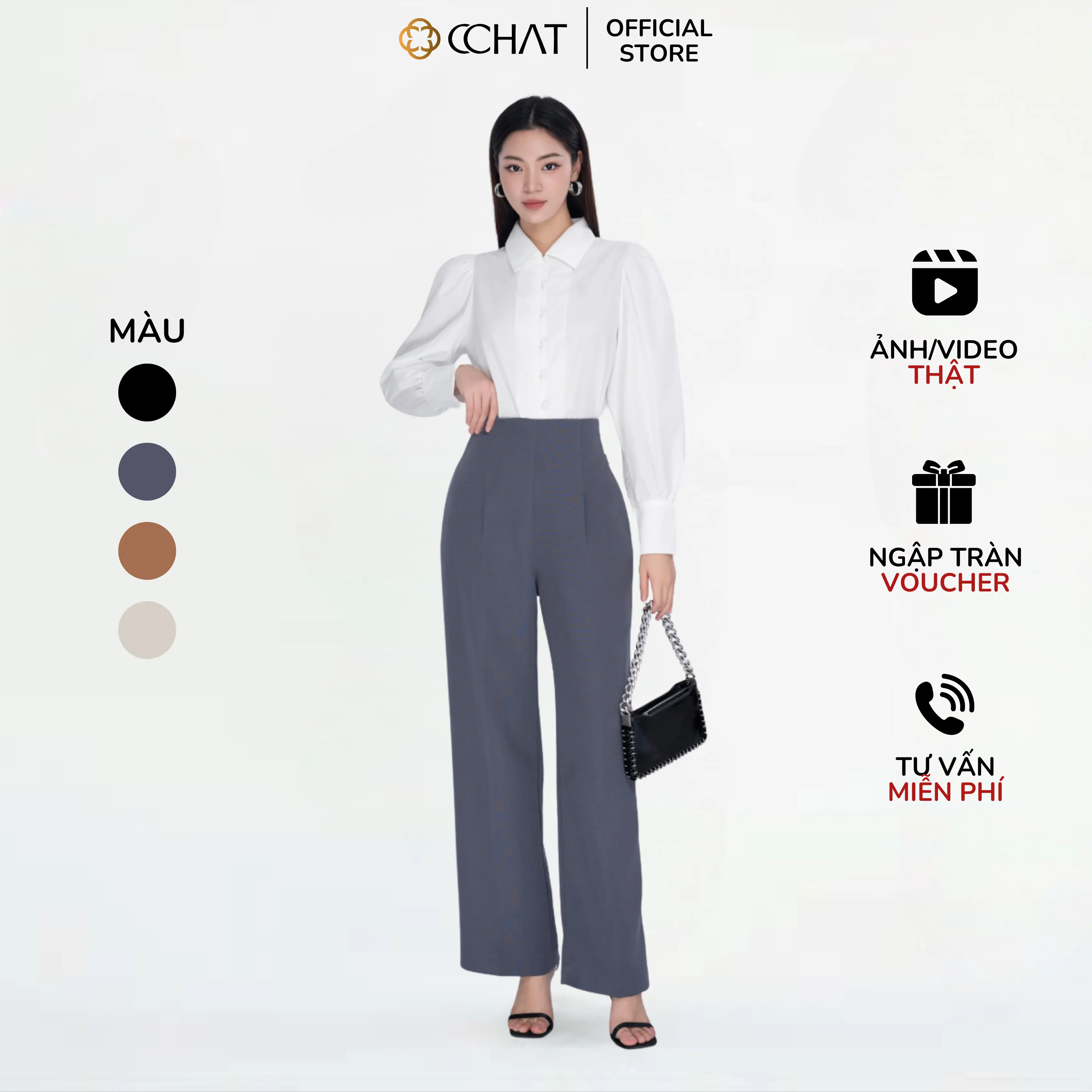 Quần Suông Đứng Nữ Women Pants CCHAT Cap Cao Hàng Xuất Khẩu 13QDS2015DT