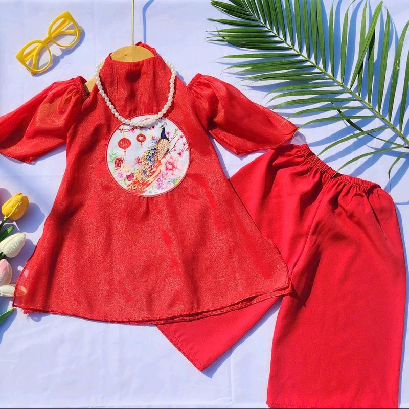 (8-32kg)Bộ áo dài yếm xẻ tà 2 bên +quần lụa satin cho Bé