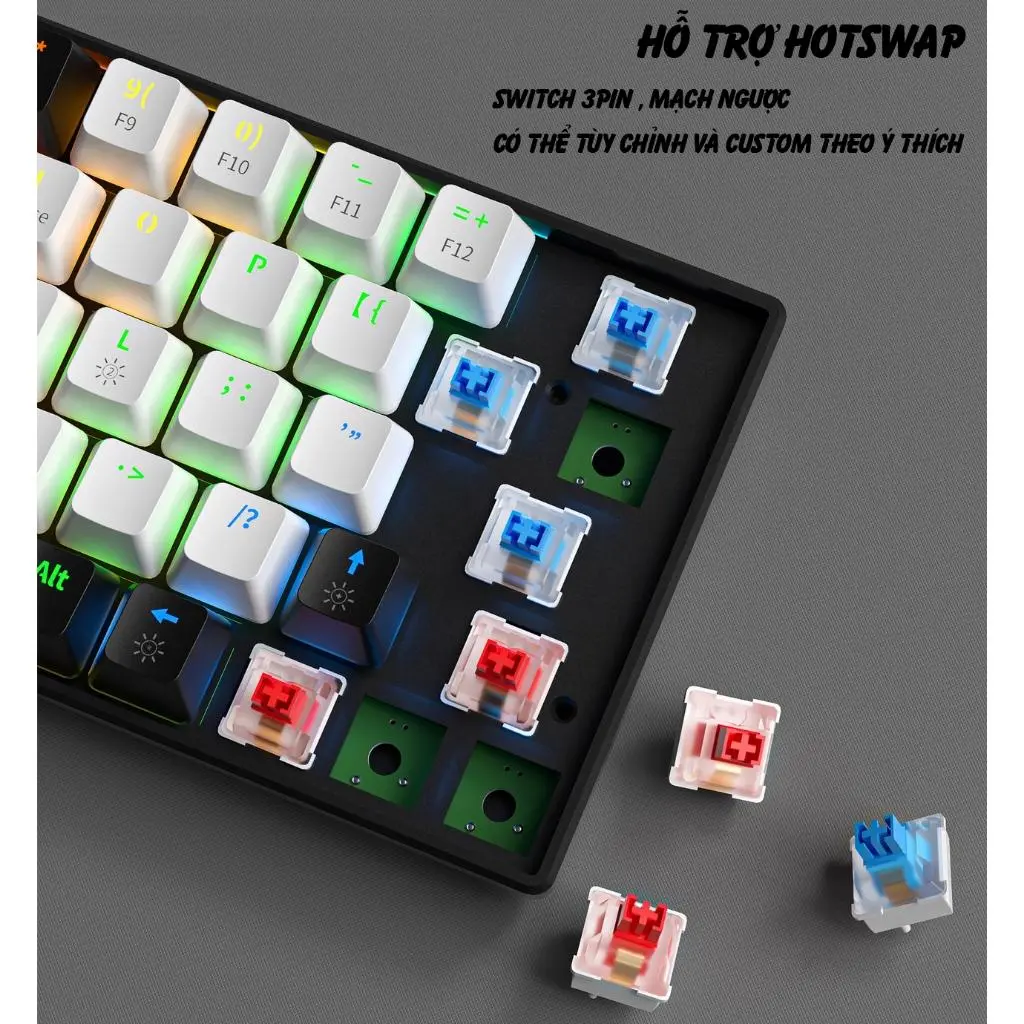 Bàn Phím Cơ ATAS ZA641 V2 Không Dây Bluetooth 3 Mode kết nối - Red swtich Có Hotswap - Pin sạc - LED Rainbown | BigBuy360 - bigbuy360.vn